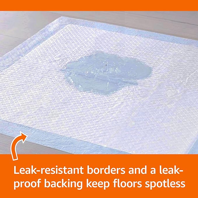 Amazon Basics Heavy Duty Dog and Puppy Pee Pads, Leak-Proof 5-Layer Ultra Absorbent, Quick-Dry Surface for Potty Training and Housebreaking, Regular Size, 24x23", Blue & White, 80 Count
