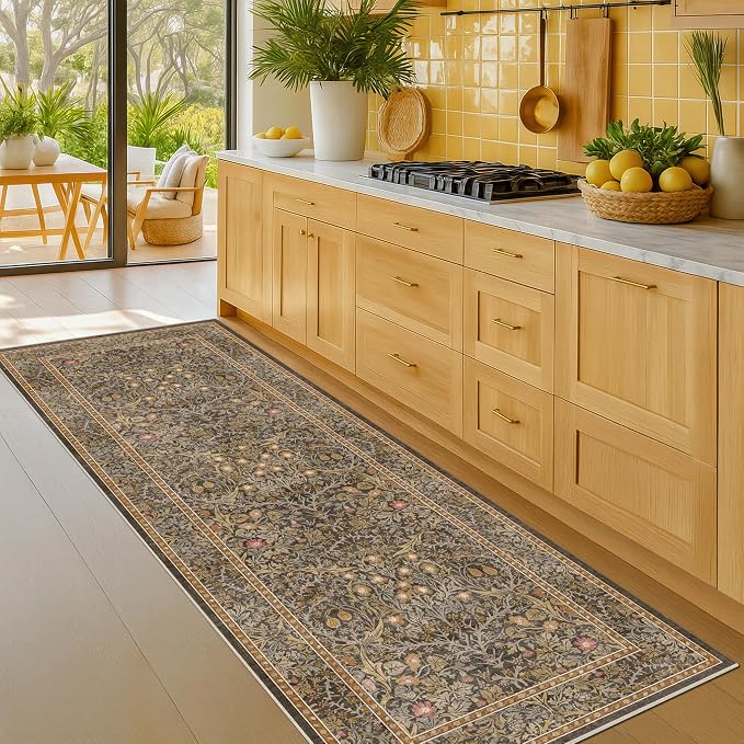 Washable Runner Rug Non Slip 2x6, Laundry Room, Bedroom Bedside, Vintage Floral