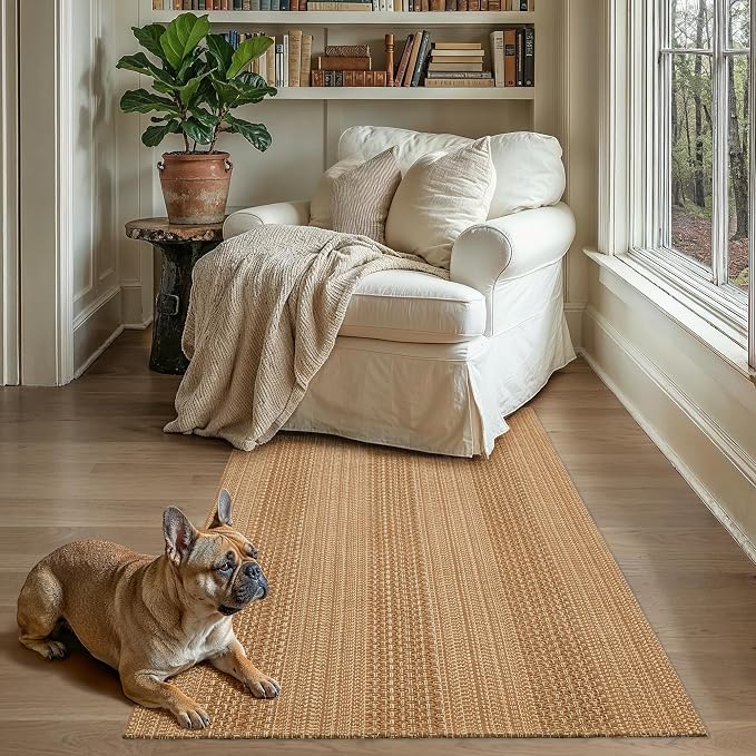 MatEssenz 3x5 ft Washable Area Rug, Textured Natural Woven Low-Profile Entryway