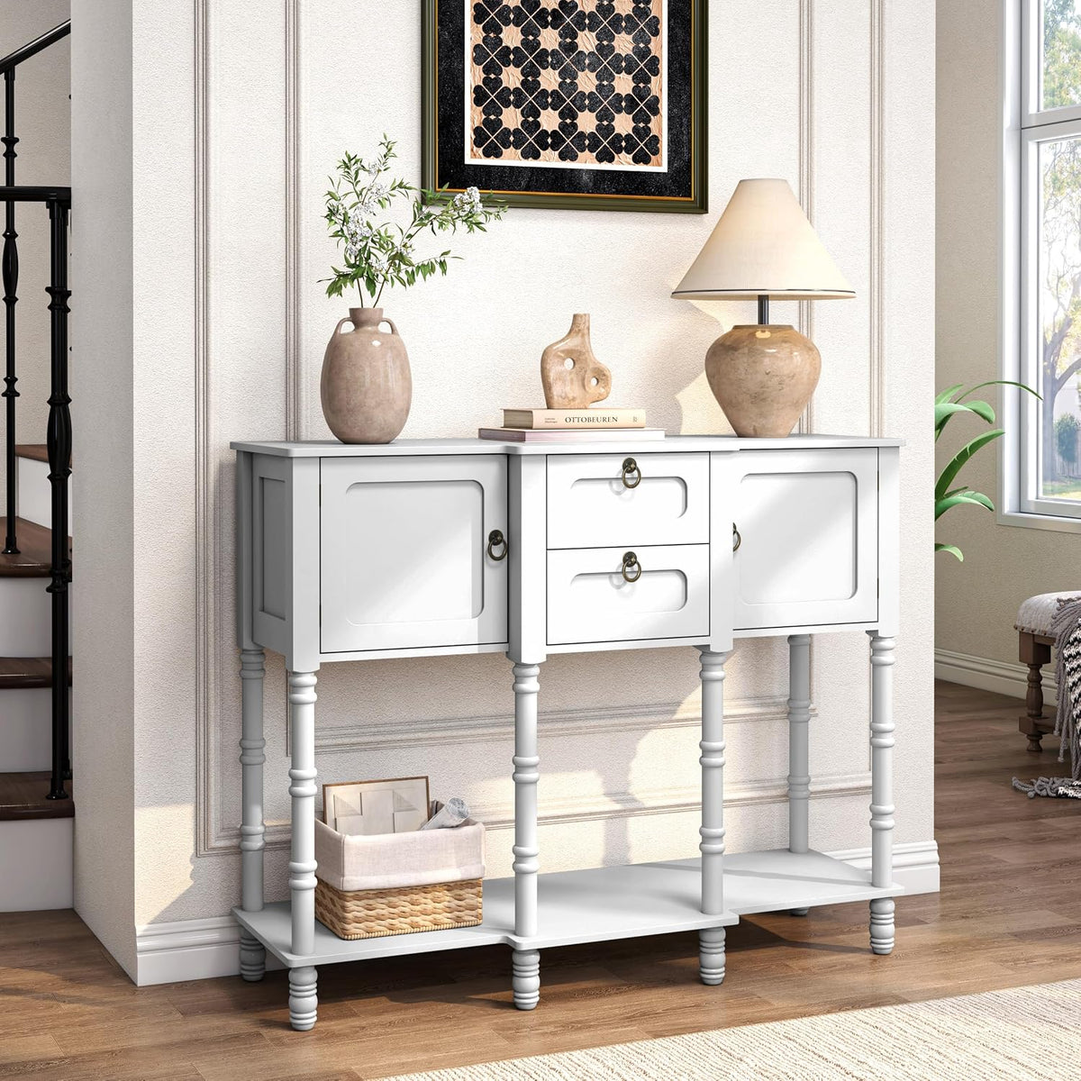Mid-Century Modern Console Table with 2 Drawers& Doors for Entryway