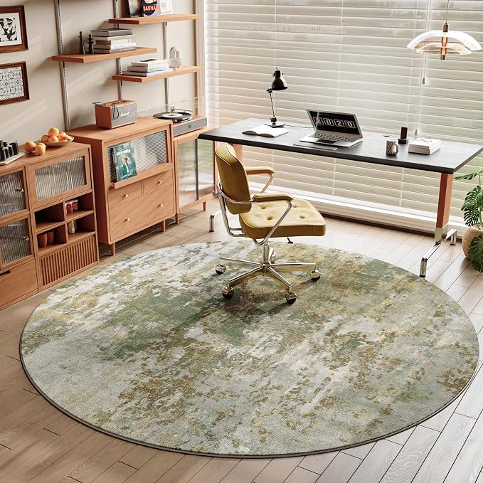 Green Round Rugs 6ft Washable Circle Area Rug