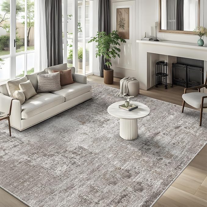 10x10 ft Square Living Room Rug – Washable Modern Abstract Area Rug