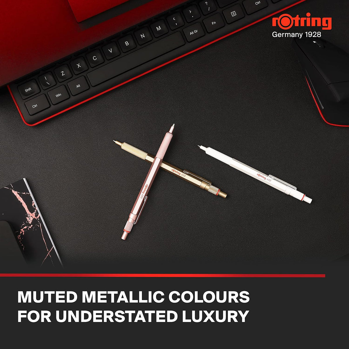 Rotring 600 Metallic Ballpoint Pen Medium Point Black Ink Gold Barrel Refillable 1 Count (Pack of 2)