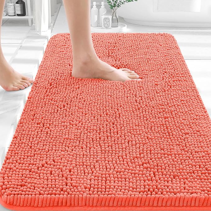 OLANLY Bathroom Rugs 30x18, Extra Soft Absorbent Chenille Bath Rugs, Rubber