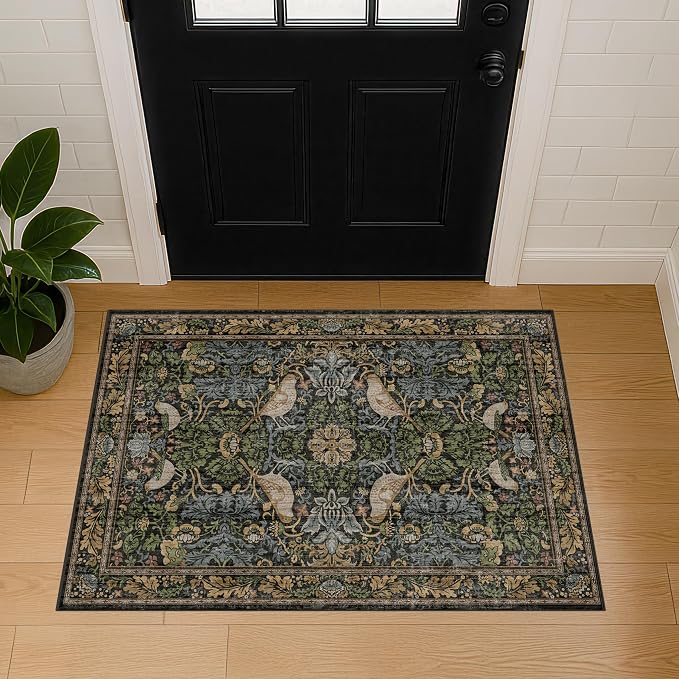 Hazo Haus Washable Dark Vintage Floral Rugs
