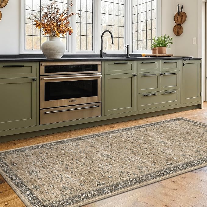Natural Taupe 2x8 Runner Rug for Hallway, Long Runner Rug for Kitchen, Entryway