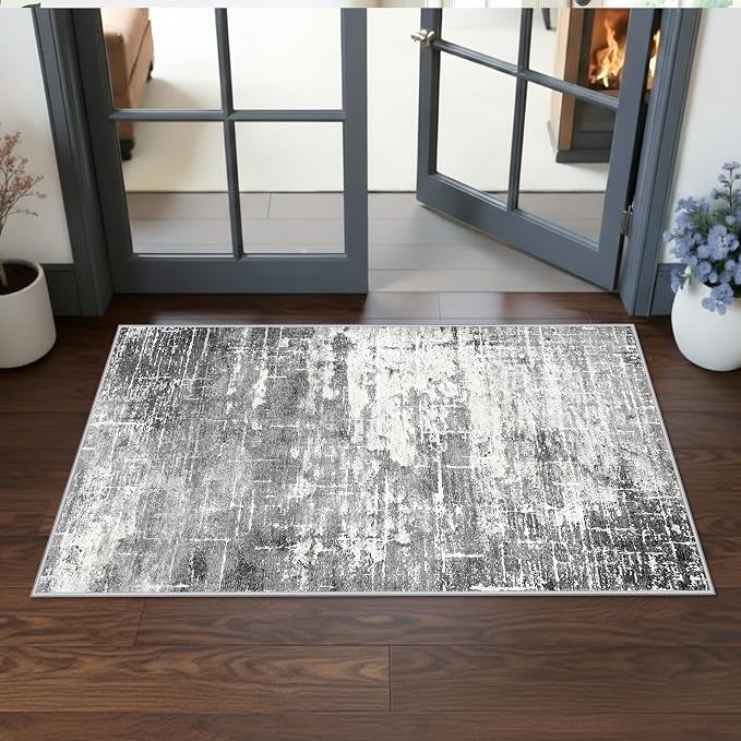 Abstract 2x4 Entryway Area Rugs: Washable Water Resistant Kitchen Rug Non-Slip