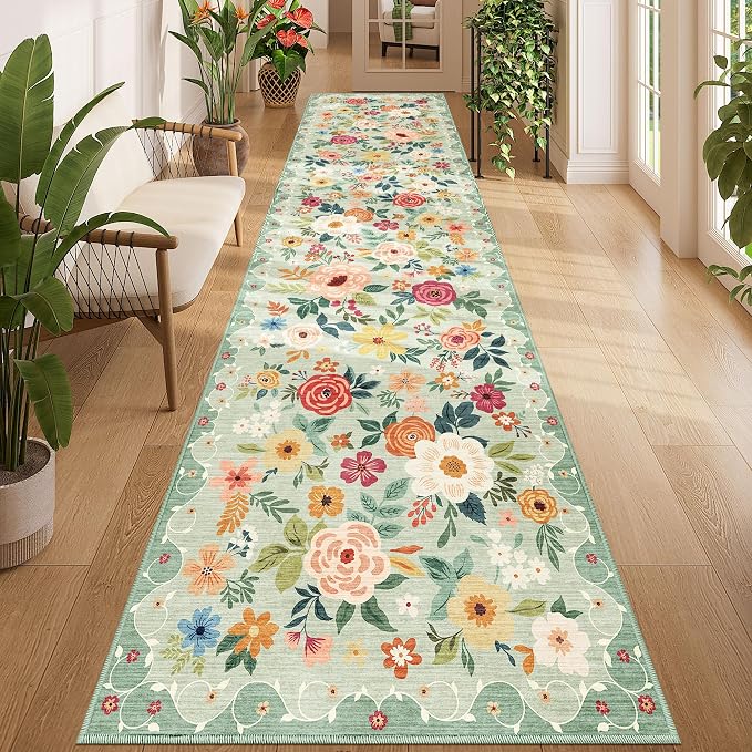 DUKINO 3x12 Washable Runner Rug, Non Slip Soft Floral Hallway Runner Rug