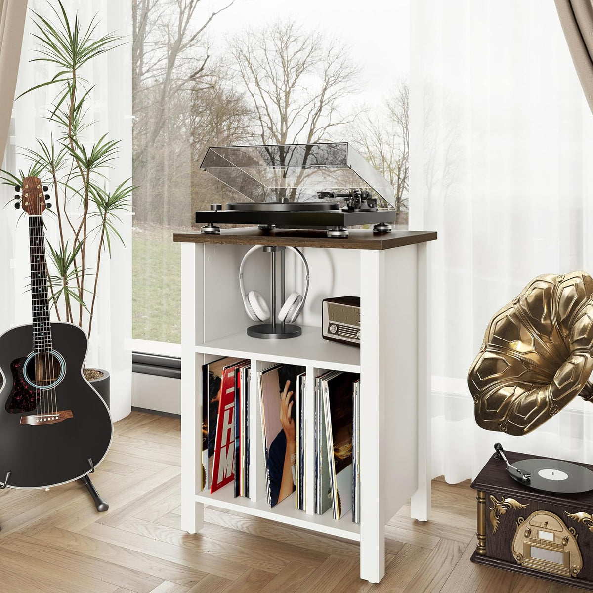 Record Player Stand | Vinyl TurntableTable Holds up to 130 Albums White