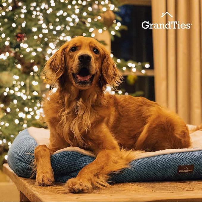 GRANDTIES Fluffy Dog Beds for Small Medium Large Dogs & Cats, Machine Washable Dog Bed, Rectangle Breathable Soft Calming Sleeping Warming Pet Beds with Waterproof & Non-Slip Bottom (XL 40", Azure)