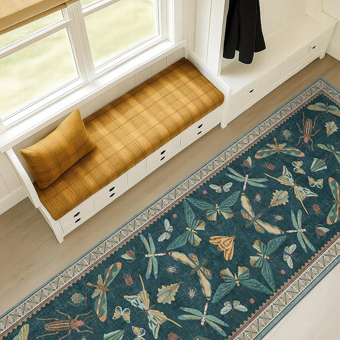 Hazo Haus Washable Runner Rug for Hallway 2'6"x12', Foldable Insect Print Décor