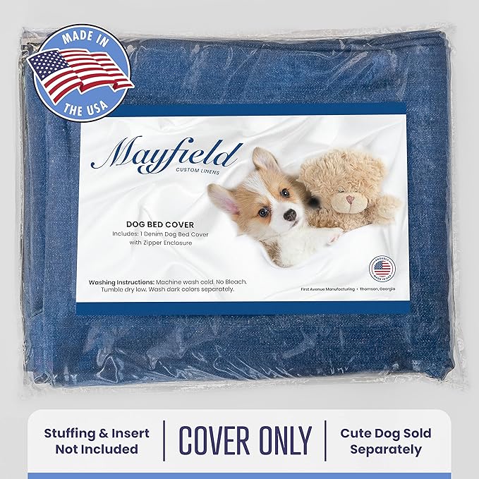 Mayfield Denim Large Dog Bed Cover - Zippered Duvet for Pet Bed - Extra Protection for Dog Bed Mattress or DIY Pet Bed with Pillows and Stuffing - Chambray - Made in USA Dog Bed Cover Only