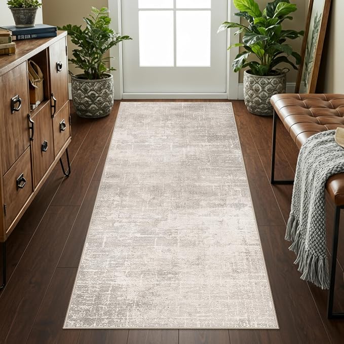 Washable 2x6 Thin Runner Rug: Abstract Soft Entryway Doormat Water-Resistan
