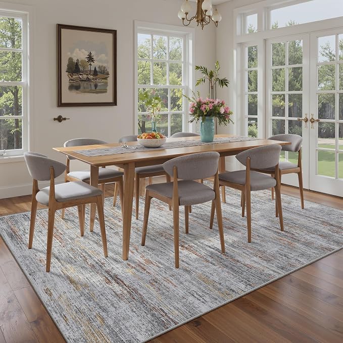 4x6 Rug - Stain Resistant Abstract Washable Rugs, Anti Slip Area Rugs
