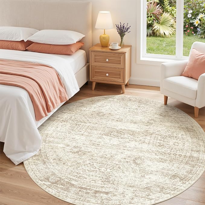 Round Rug 6ft, Washable Circle Rug