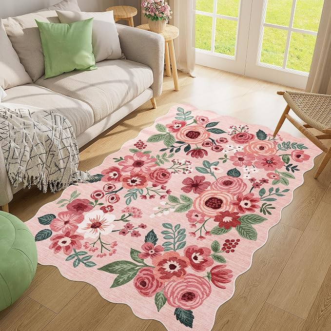 DUKINO 4x6 Area Rug, Floral Non-Slip Indoor Washable Rug