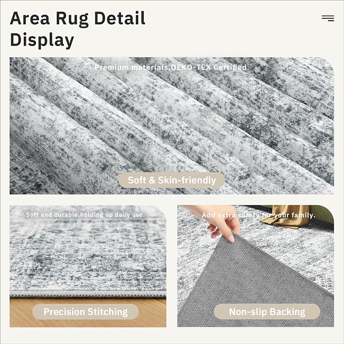 Soalmost 12x15 Washable Area Rug Gray Neutral Abstract Living Room Large Carpet