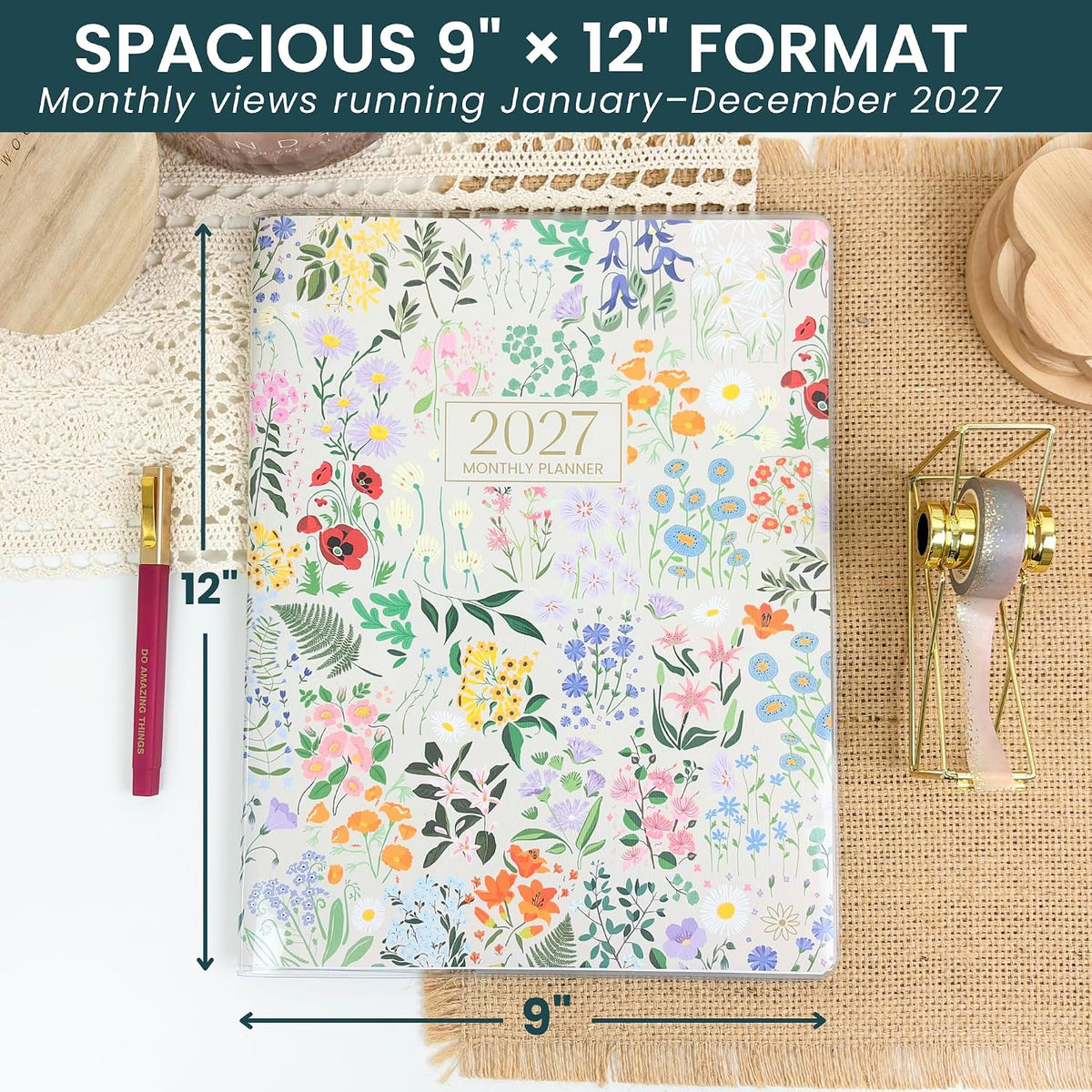 bloom daily planners 2027 Monthly Planner Calendar Book (January 2027 - December 2027) - Large 9” x 12” Floral Agenda Schedule Organizer - Garden Party