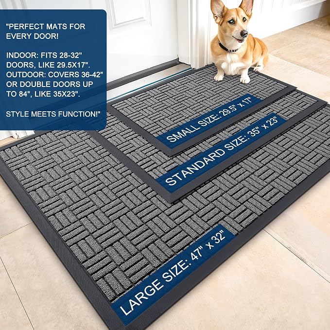 OLANLY Front Door Mat Outside Entrance 47x17, Heavy Duty Sturdy Natural Rubber