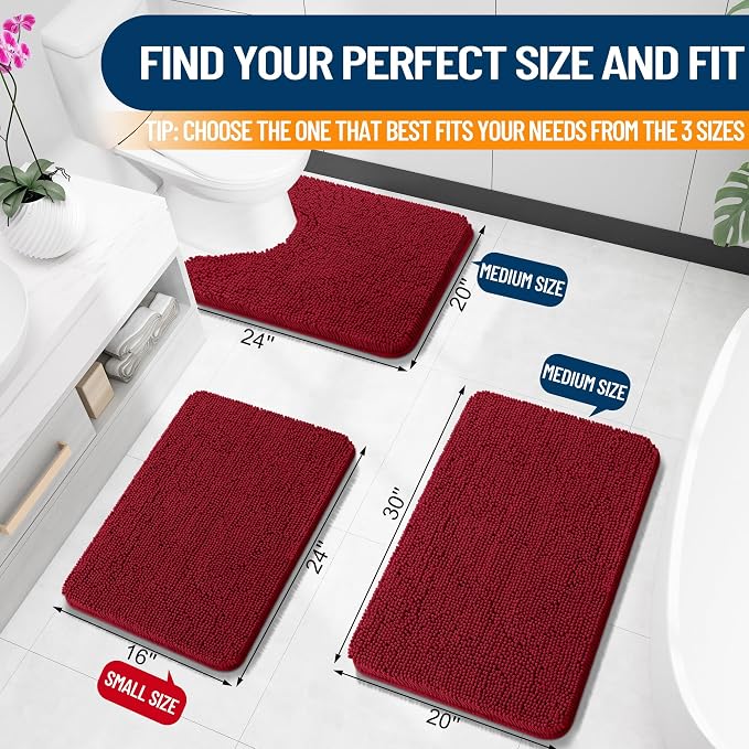 OLANLY Small Bathroom Rugs 24x16, Extra Soft Absorbent Chenille Bath Rugs
