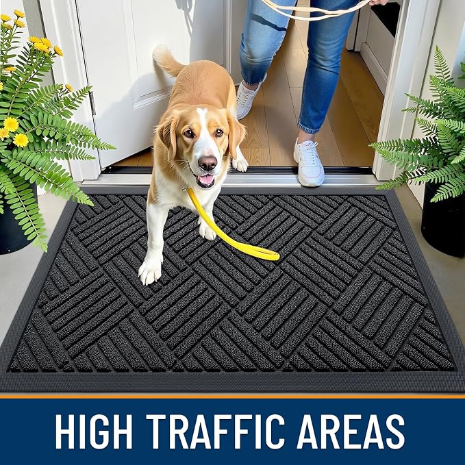 OLANLY Front Door Mat Outside Entrance 33x21, Heavy Duty Sturdy Natural Rubber