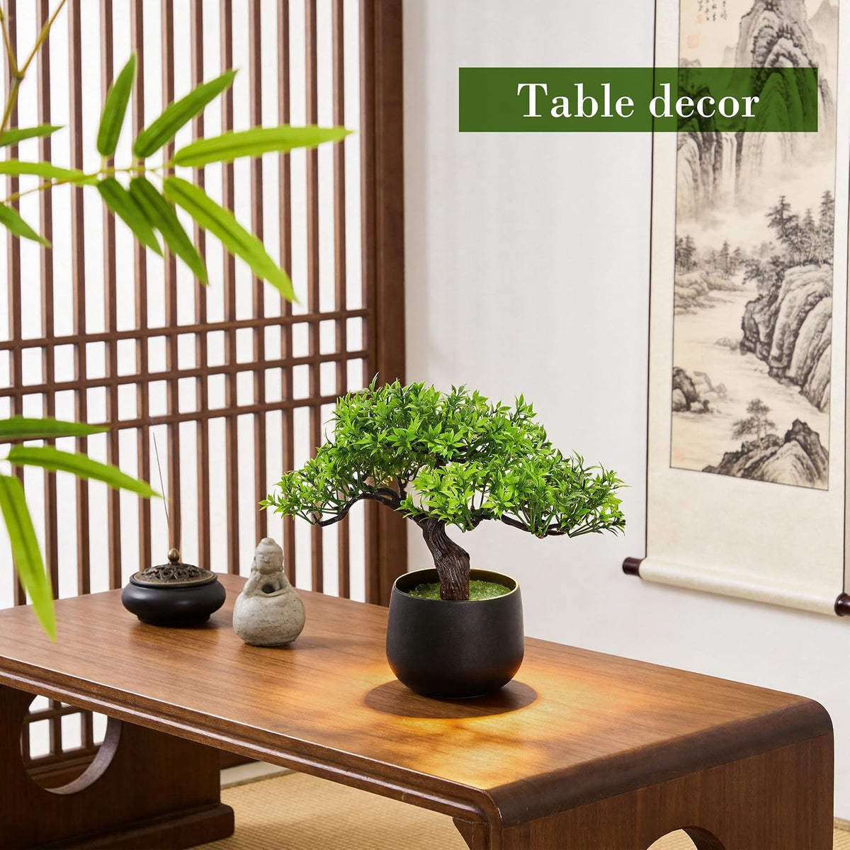 Der Rose 2Pcs Paired Fake Bonsai Tree Set Fake Plants for Shelf Desk Decor