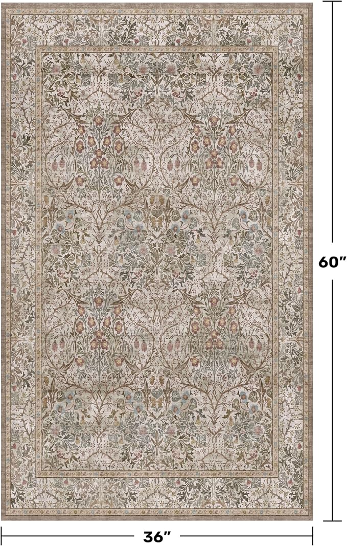 Vintage Moss Green Entryway Rug, 3x5 Washable Area Rugs