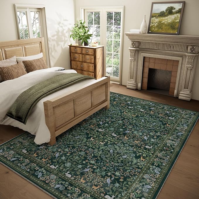 Washable Area Rugs for Living Room: 5x7 Rug Stain Resistant Non Slip Low Pile
