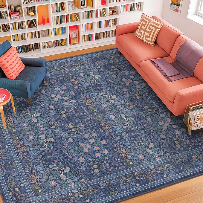 Vintage Dark Blue Living Room Rug 5x8 Area Rug