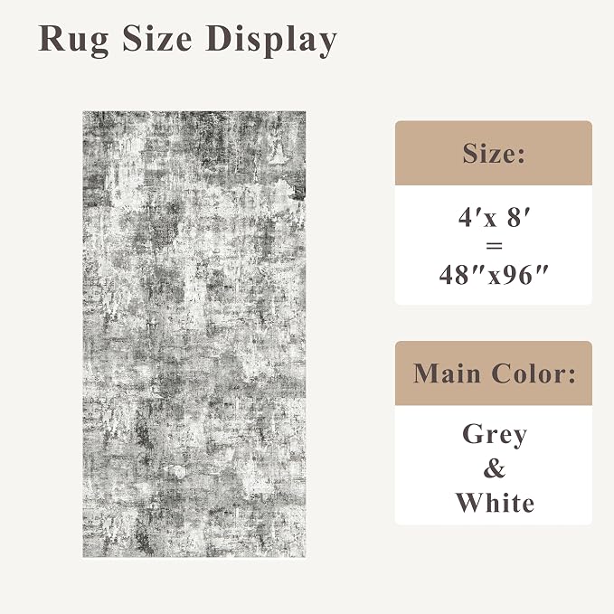 4x8 Washable Area Rug – Non-Slip Rubber Backed Indoor Rug