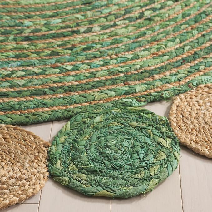 SAFAVIEH Cape Cod Collection 6' Round Green/Natural CAP201Y Handmade Boho