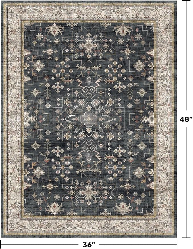 Black Boho Washable Entry Rug, 3x4 Rugs