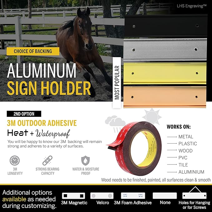 Personalized Horse Stall Name Plates, 2x10 Horse Stall Signs with Adhesive, All Weather UV Protected, Rustico Granite Plastic White Letters - Made in USA - S2