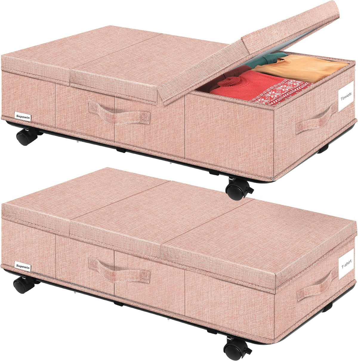 Supowin Under Bed Storage with Wheels, 2Pack Rolling Underbed Storage
