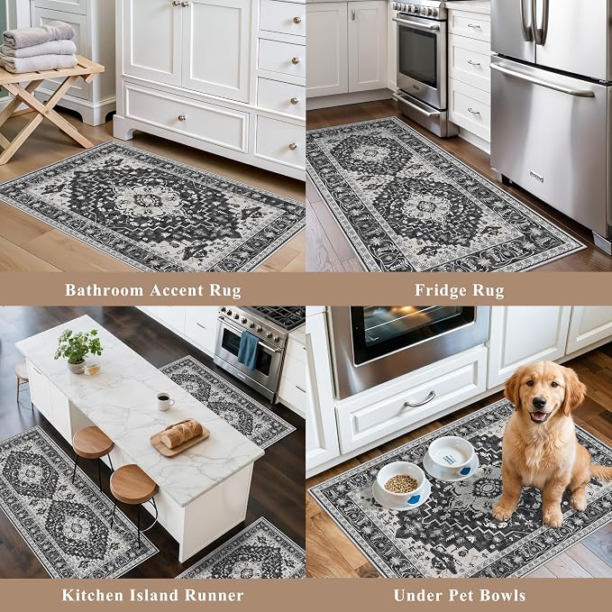 3-Piece Non-Slip Machine Washable Kitchen Rug Set