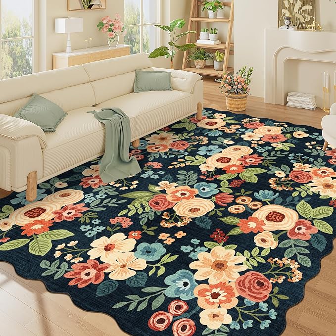 DUKINO 8x10 Area Rug, Floral Washable Rugs
