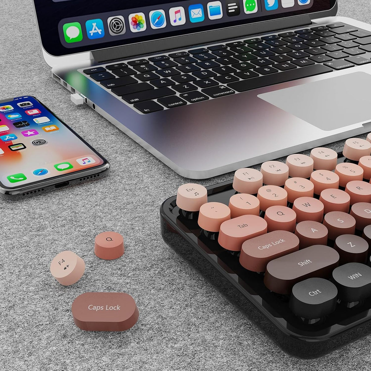 Nowlike Wireless Keyboard and Mouse Combo, Retro Typewriter Keyboard with Round Keycaps, Full-Size Ergonomic, Red, Ideal for Windows PC, Home, Office, and College, Wireless Keyboard Mouse Combo