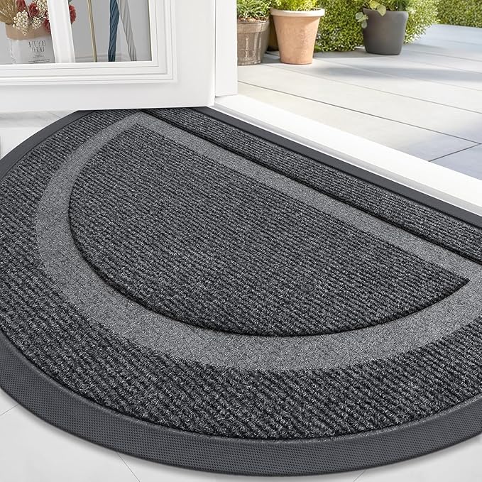 OLANLY Half Circle Door Mat Indoor Outdoor Entrance Welcome, Waterproof