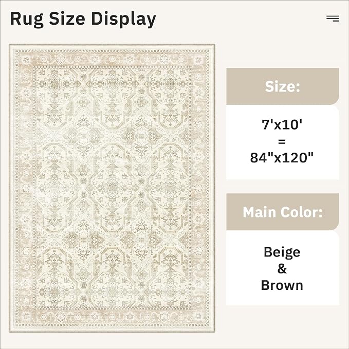 Soalmost 7x10 Area Rug for Living Room Washable Abstract Vintage Soft Thin