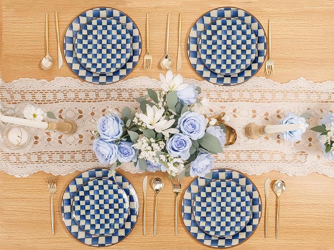 U-QE 20PCS Blue Plastic Plates for Party