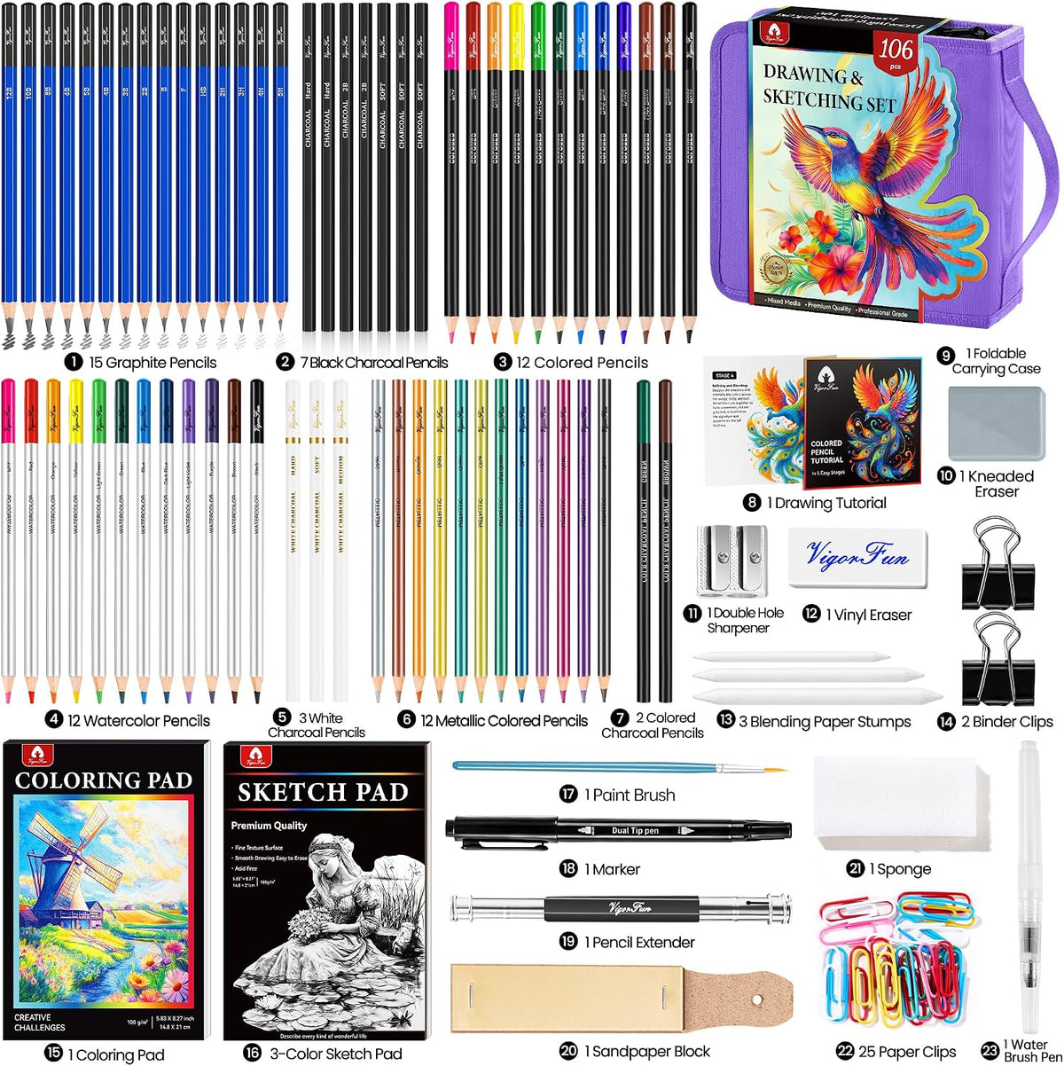 106 PCS Art Supplies Sketching Kit, Pro Drawing Pencils Art Kit Adults Gift
