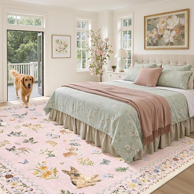 Soalmost Dog 8x10 Pink Area Rugs