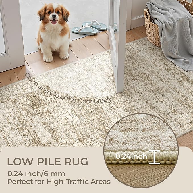 4x12 Runner Rug for Hallway, Low-Pile Wide Runner for Entryway, Long Washable
