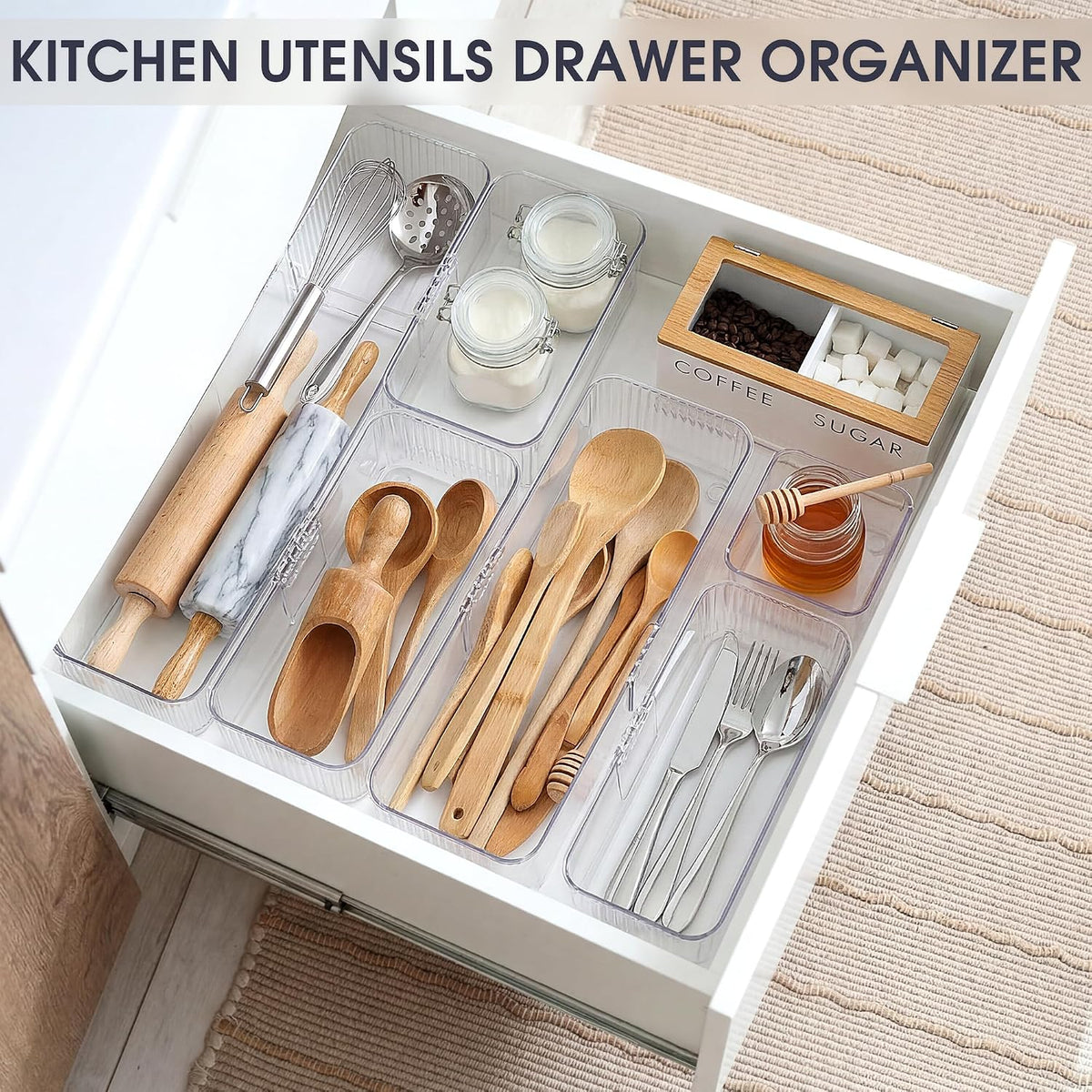 Aneco 14Pcs Extendable Drawer Organizer 4-Size Expandable Drawer Organizer