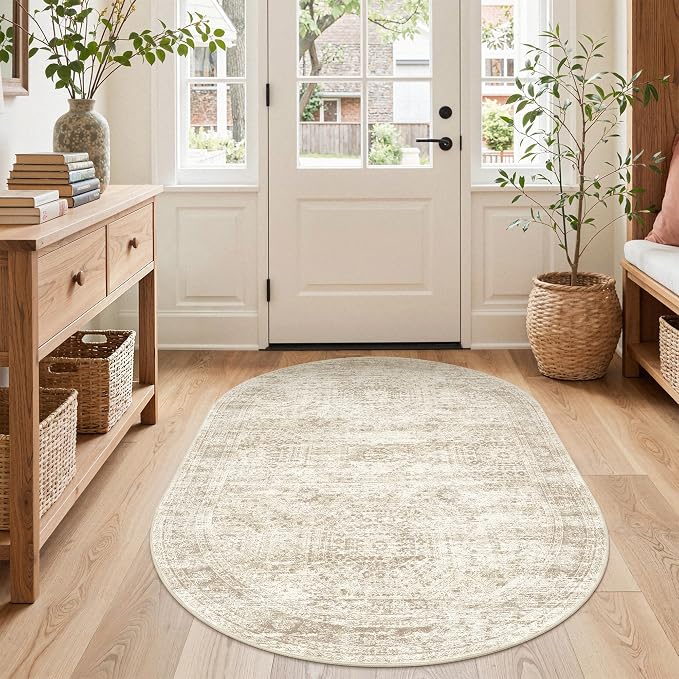 Oval Rugs 3x5 for Entryway, Washable Modern Non-Slip Area Rug for Kitchen