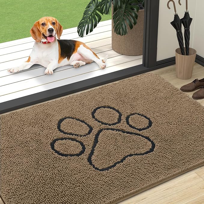 OLANLY Dog Door Mat for Muddy Paws 47x32, Paw Print Design, Absorbs Moisture