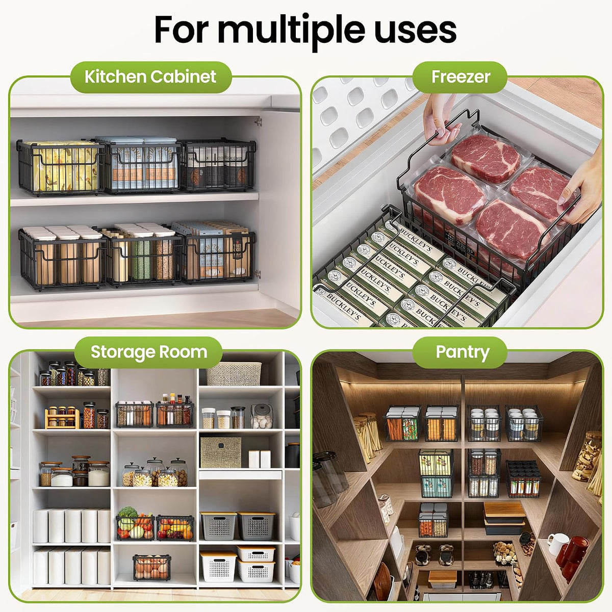 Freezer Organizer Bins, 3 Pack Enlarged Baskets for 5-9 Cu.FT Deep Freezer