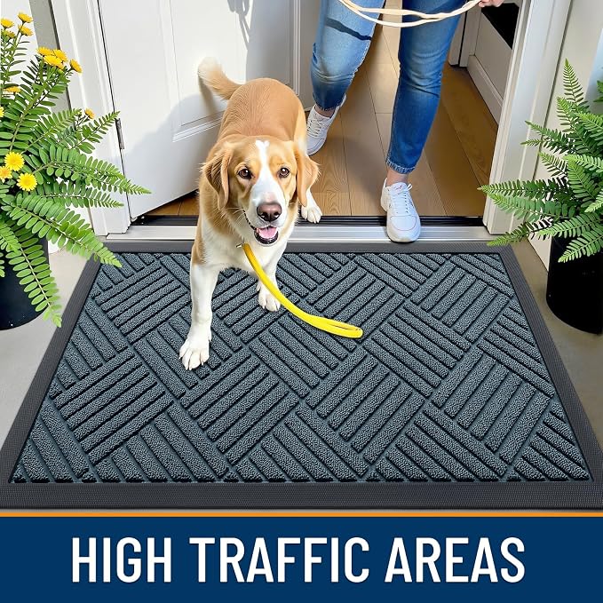 OLANLY Front Door Mat Outside Entrance 33x21, Heavy Duty Sturdy Natural Rubber