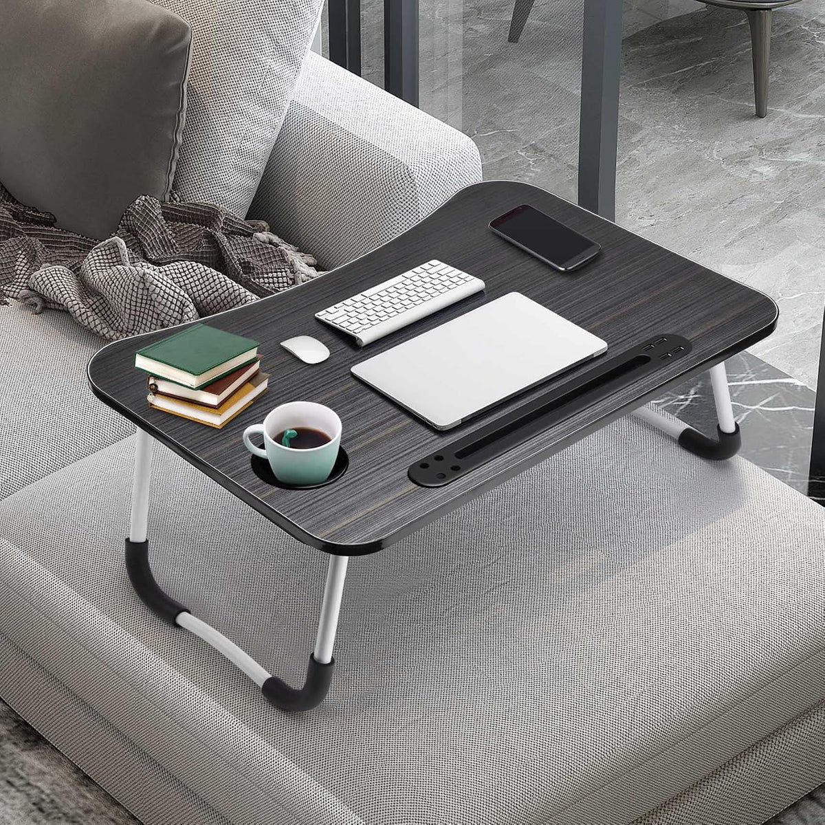 Slendor Foldable Lap Desk with Cup Holder for Bed, Couch, Floor