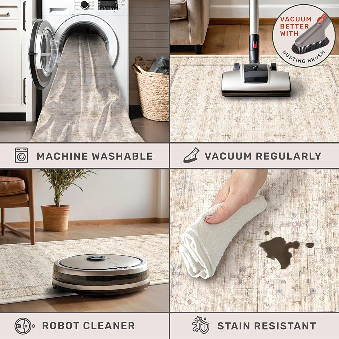 Washable 2x4 Beige Bathroom Rugs, Farmhouse Small Rugs